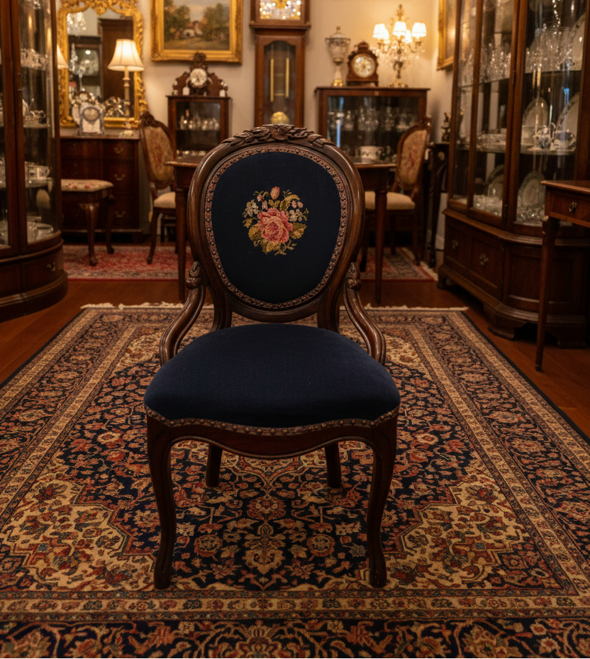 Victorian Walnut Needlepoint Parlor Chair