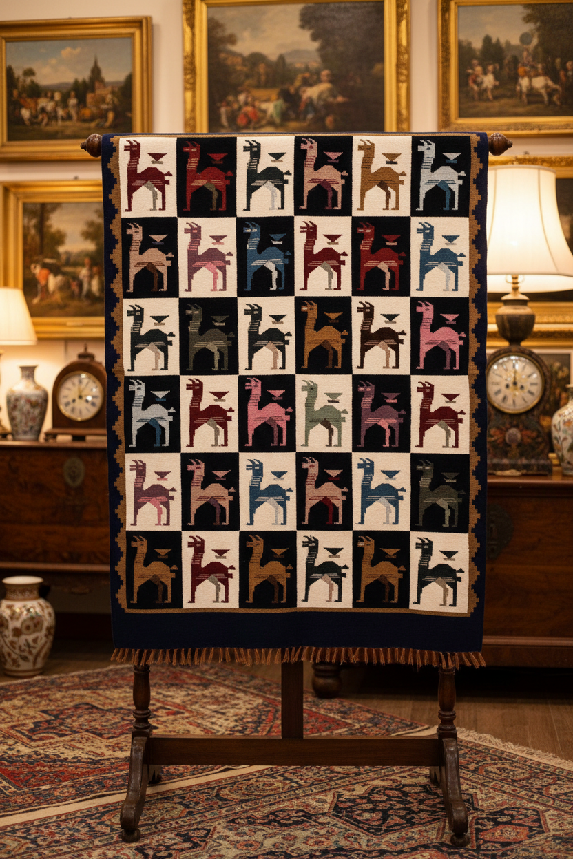 Quilt with animal pattern on a wooden floor